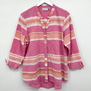 Habitat Clothes Top Shirt Blouse Medium‎ Crinkle Stretch Tropical Coastal Artsy